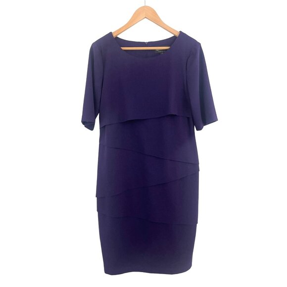 Size 12 DARK PURPLE‎ KNIT TIERED SHEATH DRESS Day/Evening Classy Fall Winter - Picture 2 of 4